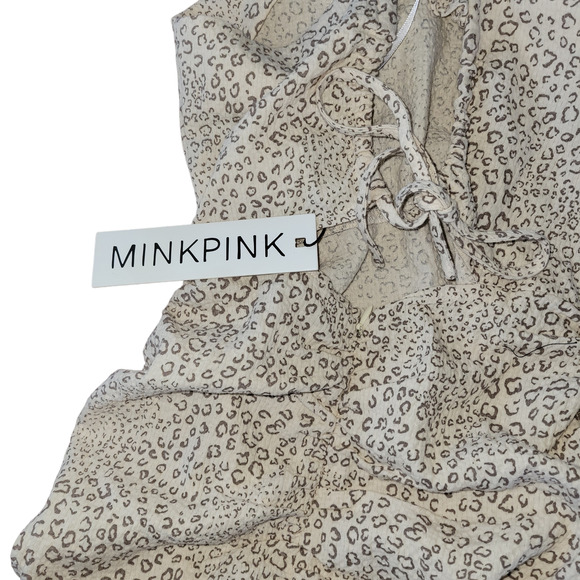 MinkPink Halsey Ruched Mini Natural Beige Cheetah Print Dress Women Sz XS - Picture 11 of 13